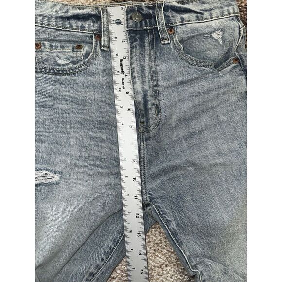 Daze Womens Go Getter High Rise Flare Jeans 24 Blue Light Wash Distressed - Picture 4 of 9